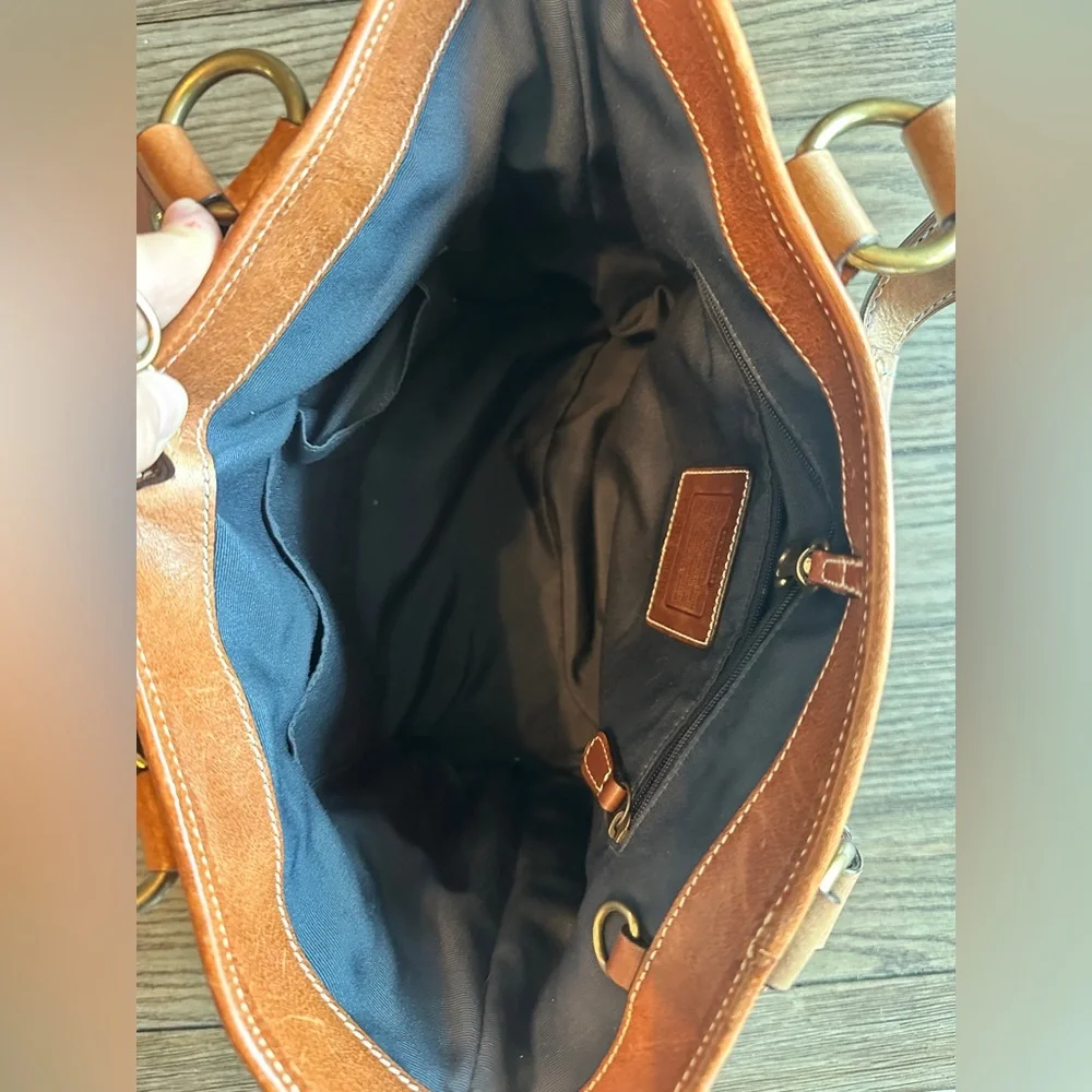 Vintage coach bag patchwork blues with leather straps and buckles - Picture 8 of 12